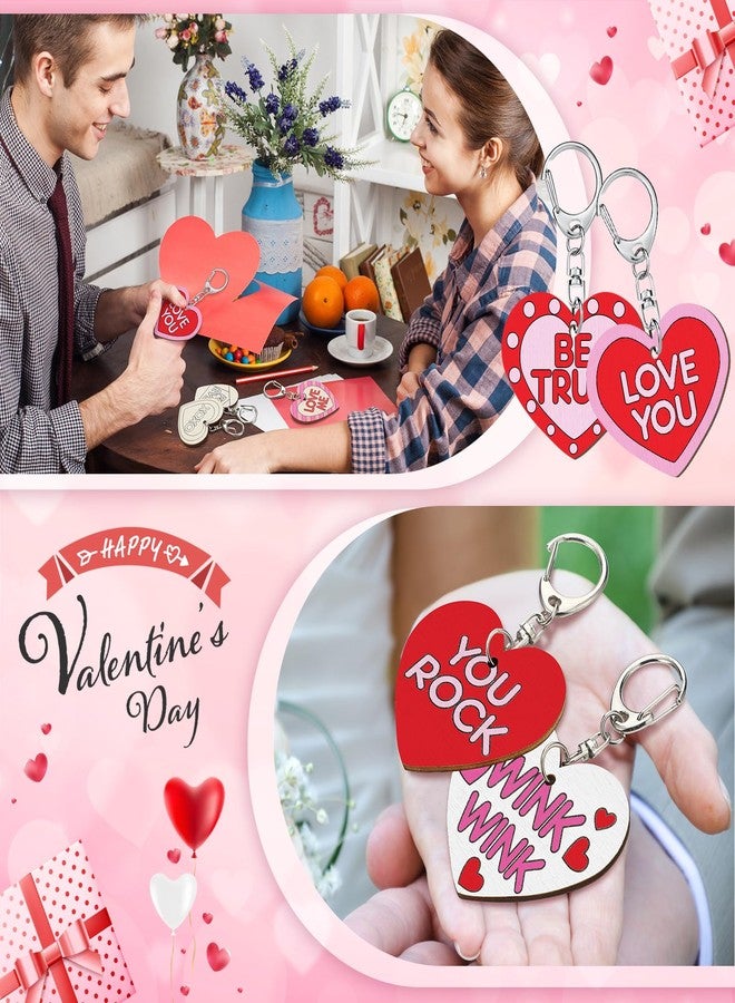 Memorywuu 24 Pcs Valentine Craft Conversation Keychains Gift Heart Color Your Own Keychains Bulk DIY Blank Unfinished Accent Love Wooden Craft for Valentine's Day Classroom Party, 12 Styles - Image 5
